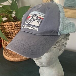 Patagonia trucker hat vintage men’s blue grey and multi color logo.